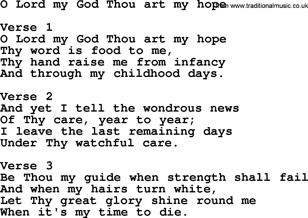 Apostolic and Pentecostal Hymns and Gospel Songs, Hymn: O Lord My God Thou Art My Hope, Christian lyrics and PDF