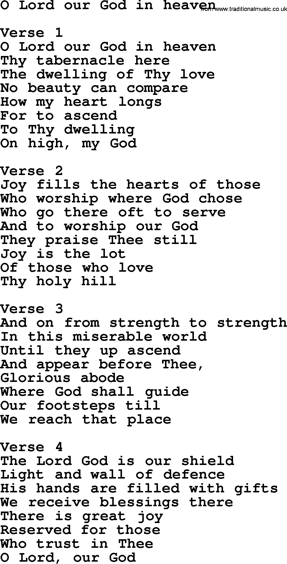 Apostolic and Pentecostal Hymns and Gospel Songs, Hymn: O Lord Our God In Heaven, Christian lyrics and PDF