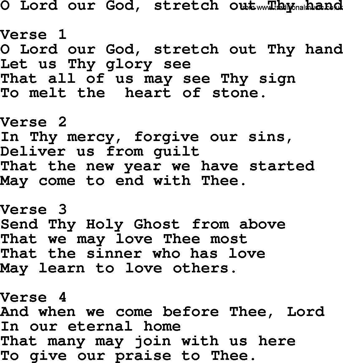Apostolic and Pentecostal Hymns and Gospel Songs, Hymn: O Lord Our God, Stretch Out Thy Hand, Christian lyrics and PDF