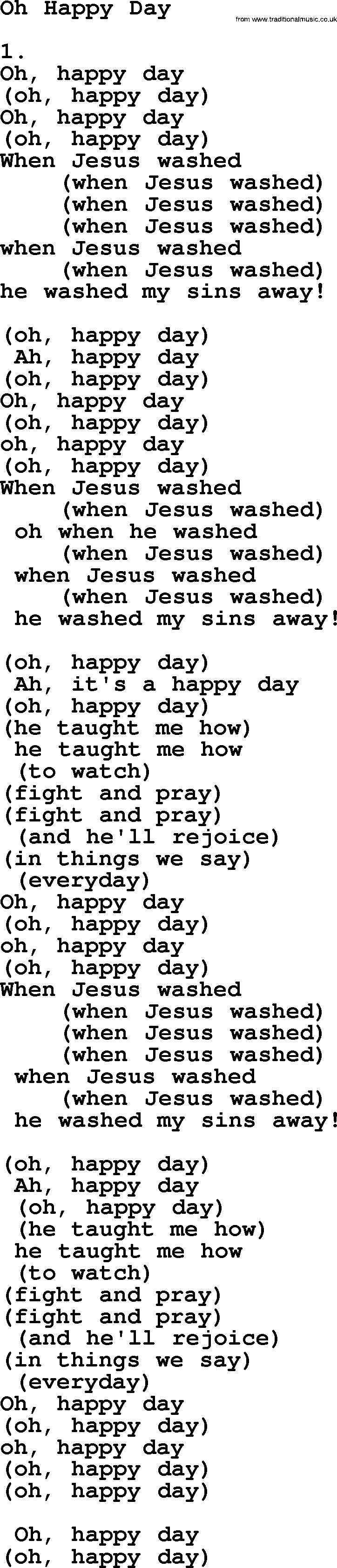 Apostolic & Pentecostal Hymns and Songs, Hymn: Oh Happy Day lyrics and PDF