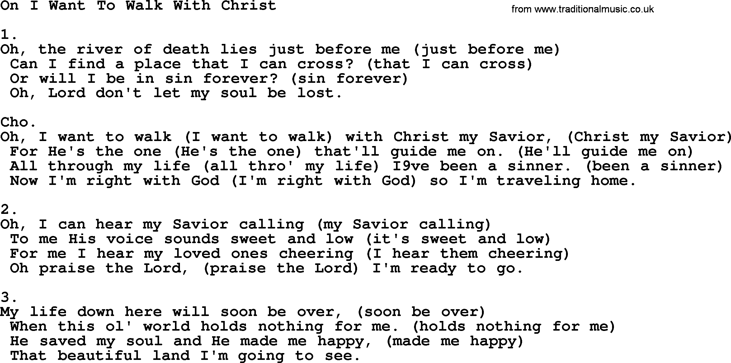 Apostolic & Pentecostal Hymns and Songs, Hymn: On I Want To Walk With Christ lyrics and PDF