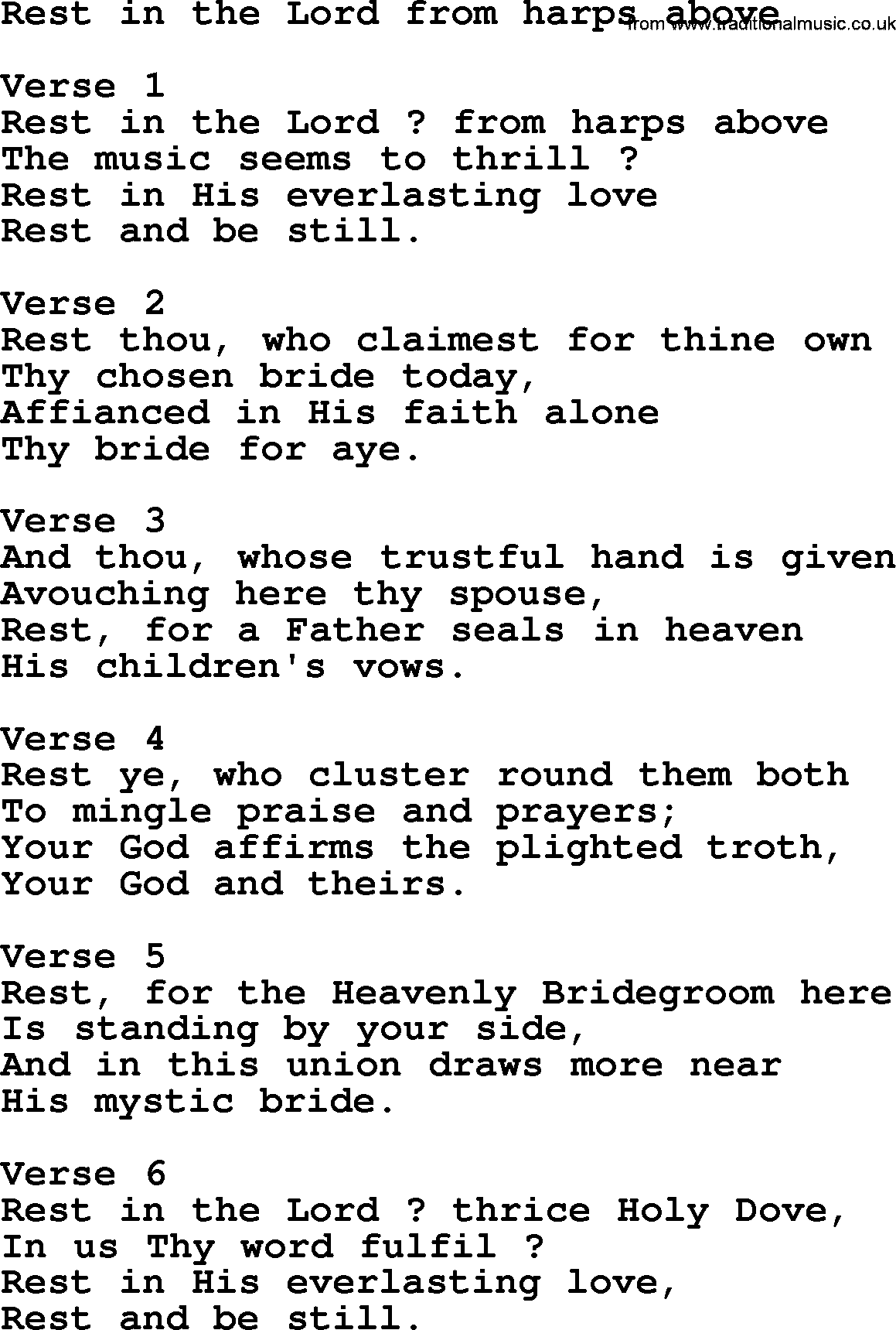Apostolic and Pentecostal Hymns and Gospel Songs, Hymn: Rest In The Lord From Harps Above, Christian lyrics and PDF