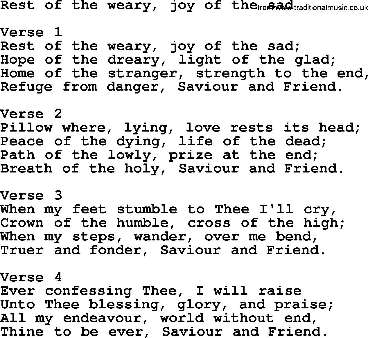 Apostolic and Pentecostal Hymns and Gospel Songs, Hymn: Rest Of The Weary, Joy Of The Sad, Christian lyrics and PDF