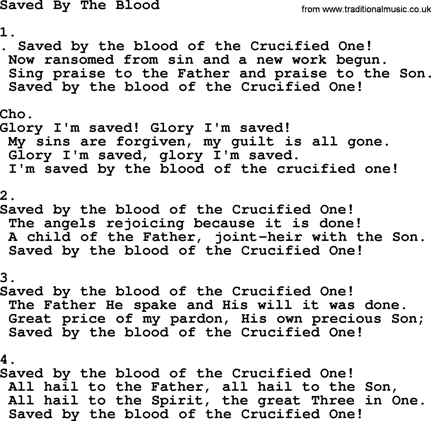 Apostolic & Pentecostal Hymns and Songs, Hymn: Saved By The Blood lyrics and PDF