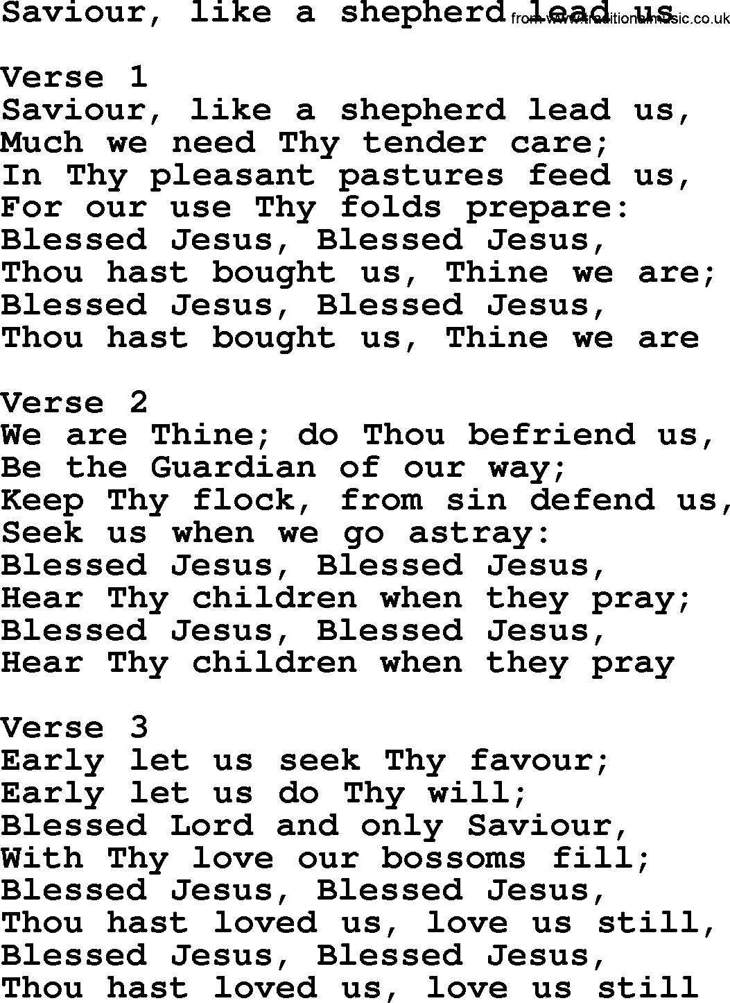Apostolic and Pentecostal Hymns and Gospel Songs, Hymn: Saviour, Like A Shepherd Lead Us, Christian lyrics and PDF