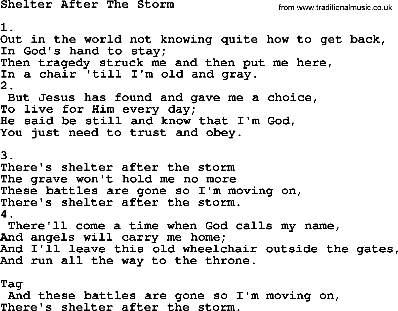 Apostolic & Pentecostal Hymns and Songs, Hymn: Shelter After The Storm lyrics and PDF