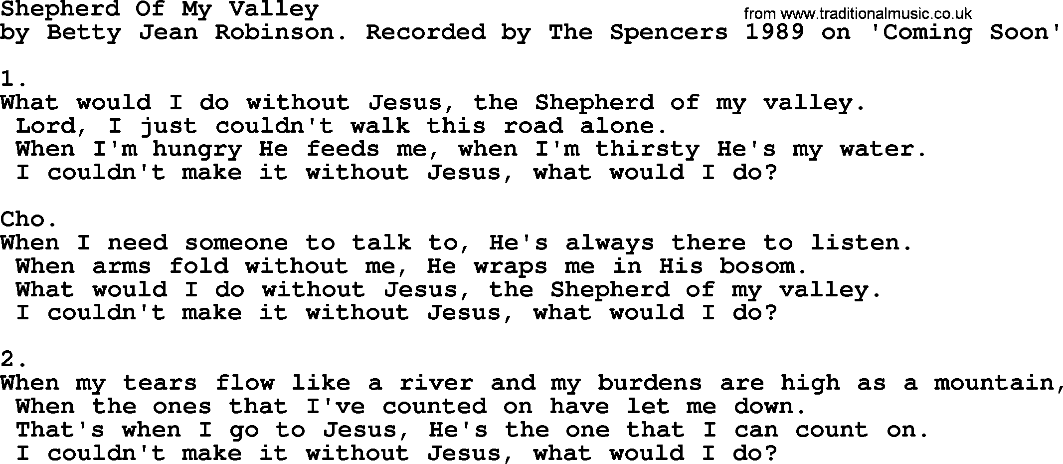 Apostolic & Pentecostal Hymns and Songs, Hymn: Shepherd Of My Valley lyrics and PDF
