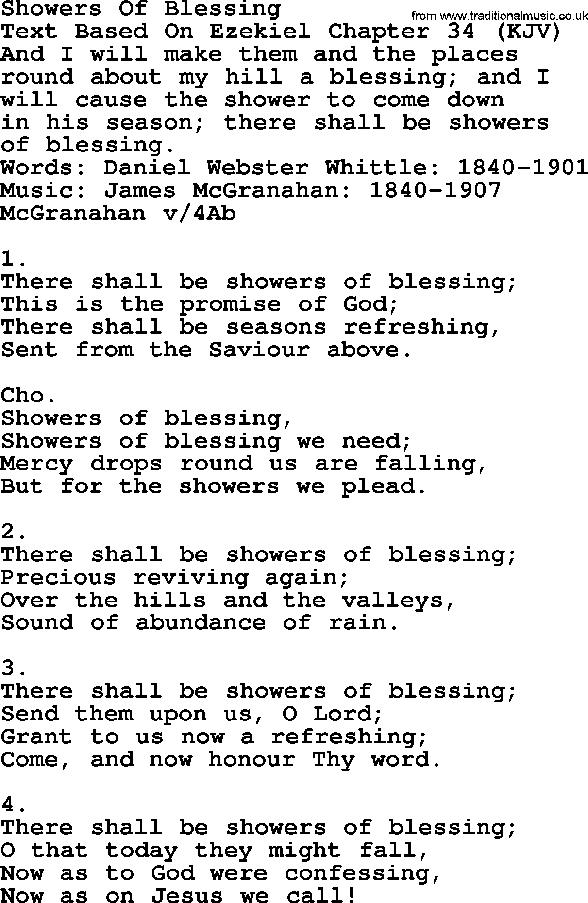 Apostolic & Pentecostal Hymns and Songs, Hymn: Showers Of Blessing lyrics and PDF