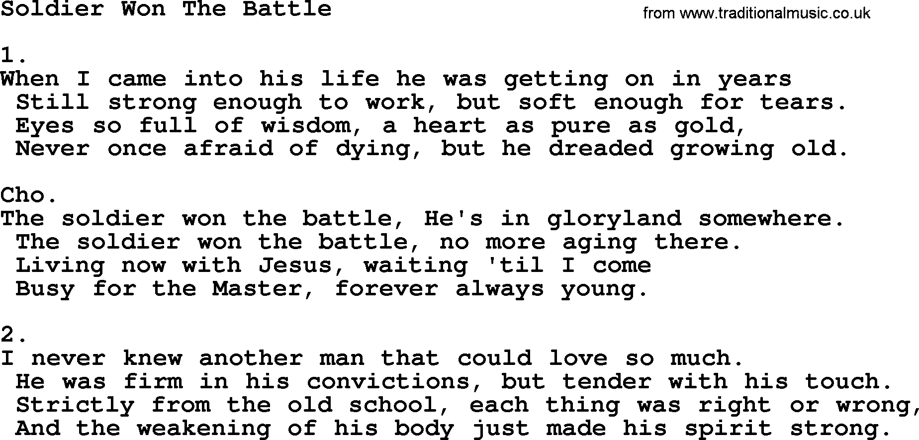 Apostolic & Pentecostal Hymns and Songs, Hymn: Soldier Won The Battle lyrics and PDF