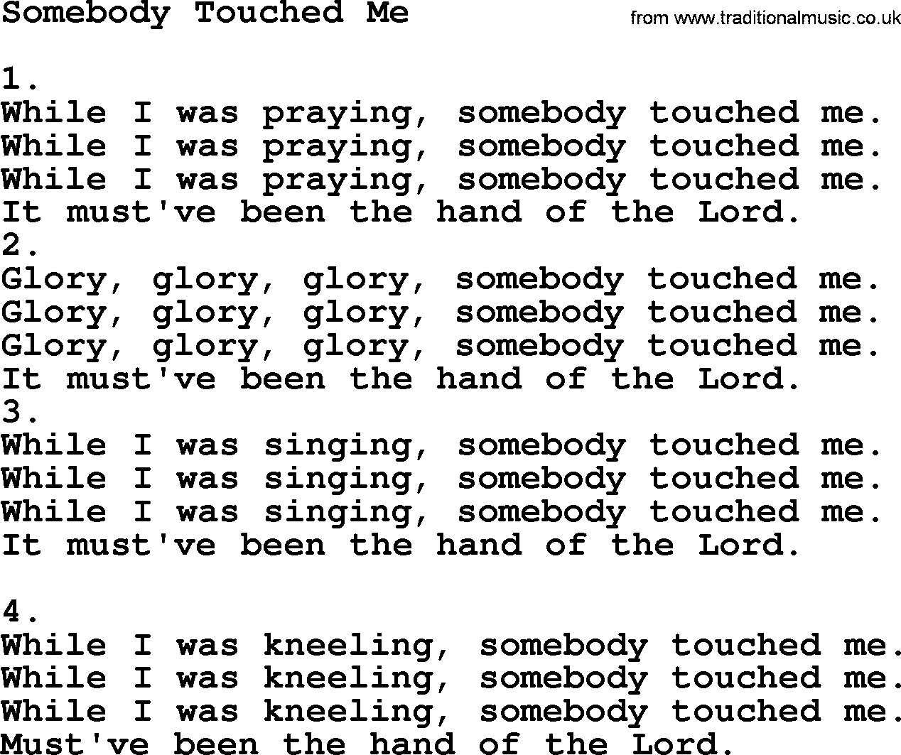 Apostolic & Pentecostal Hymns and Songs, Hymn: Somebody Touched Me lyrics and PDF