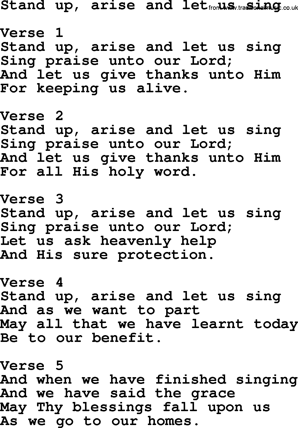 Apostolic and Pentecostal Hymns and Gospel Songs, Hymn: Stand Up, Arise And Let Us Sing, Christian lyrics and PDF