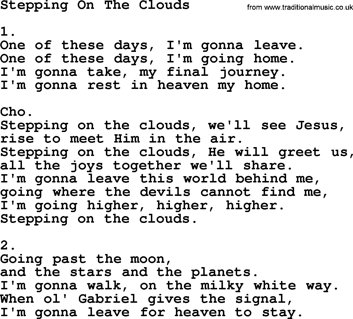 Apostolic & Pentecostal Hymns and Songs, Hymn: Stepping On The Clouds lyrics and PDF