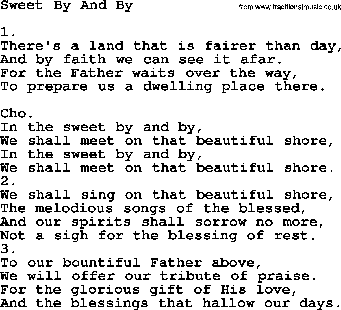 Apostolic & Pentecostal Hymns and Songs, Hymn: Sweet By And By lyrics and PDF