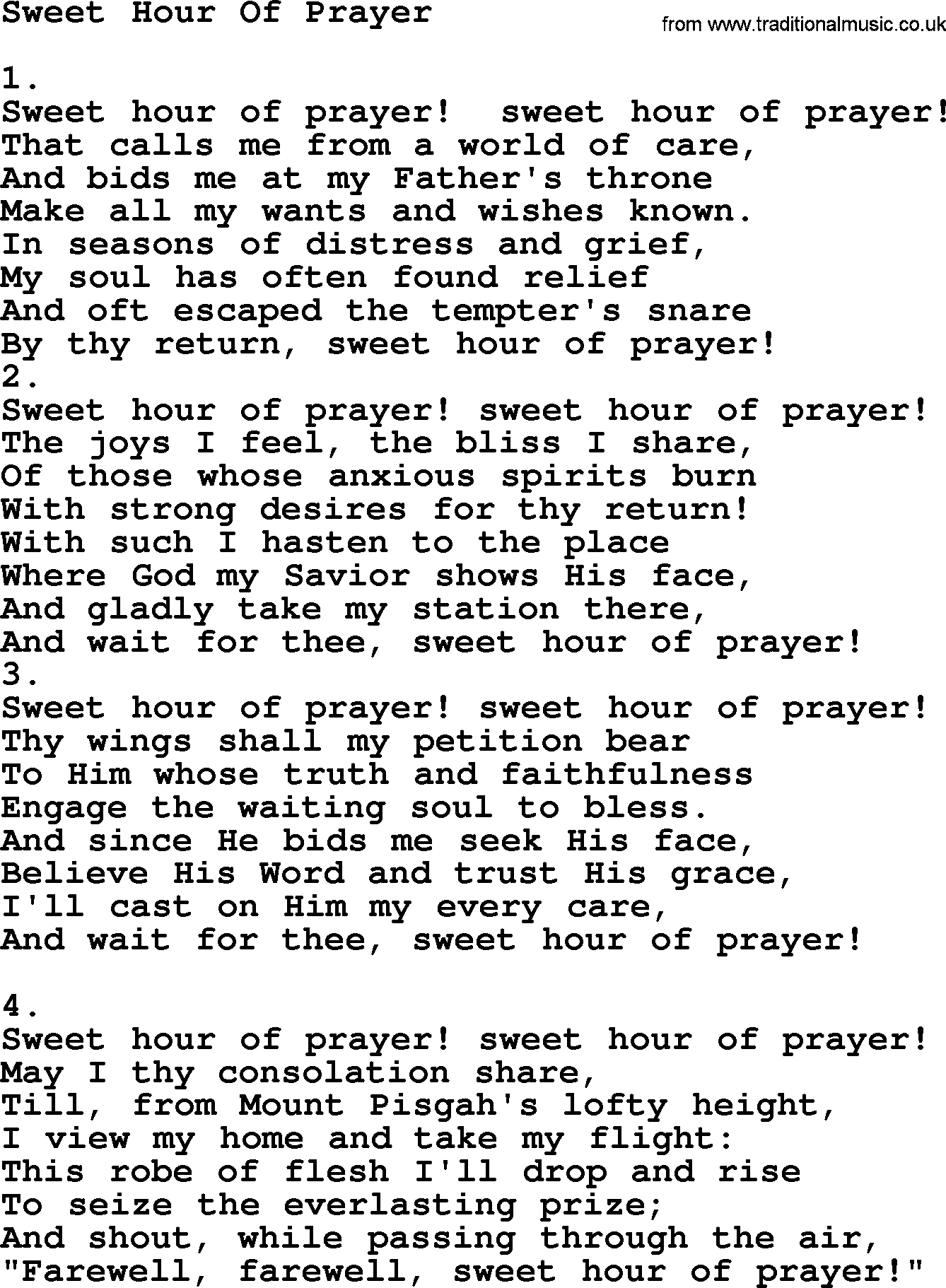 Apostolic & Pentecostal Hymns and Songs, Hymn: Sweet Hour Of Prayer lyrics and PDF