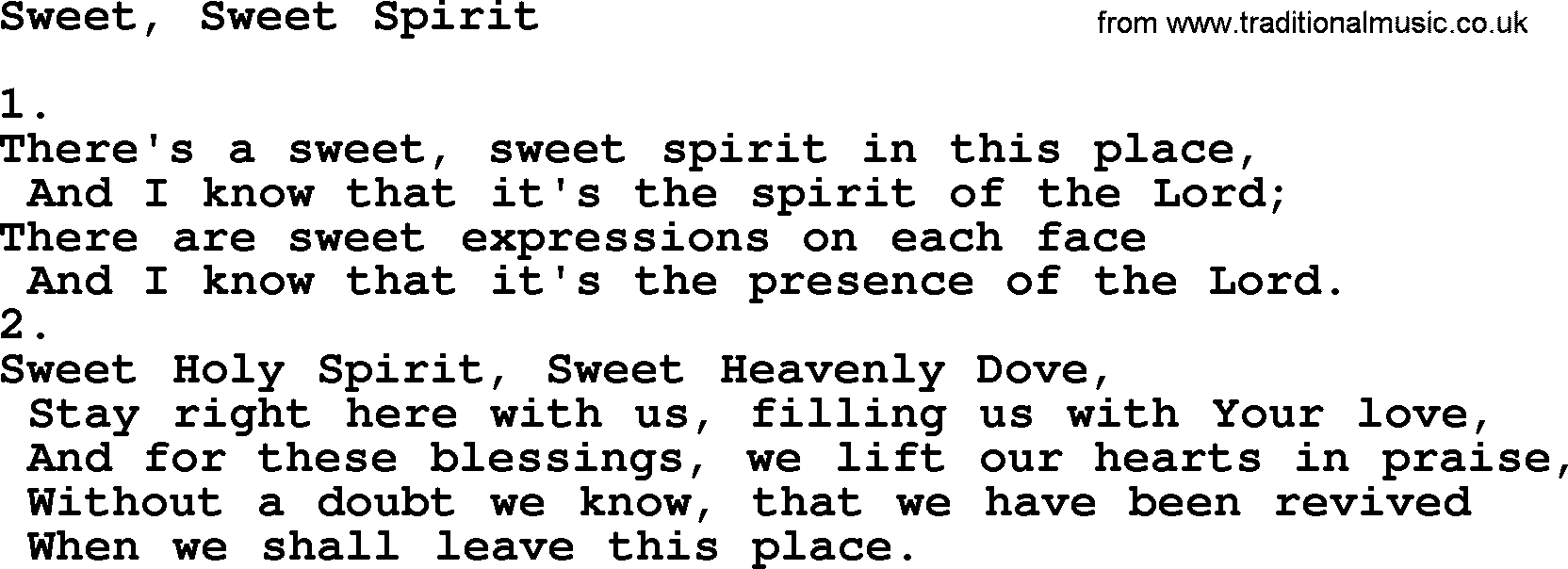 Apostolic & Pentecostal Hymns and Songs, Hymn: Sweet, Sweet Spirit lyrics and PDF