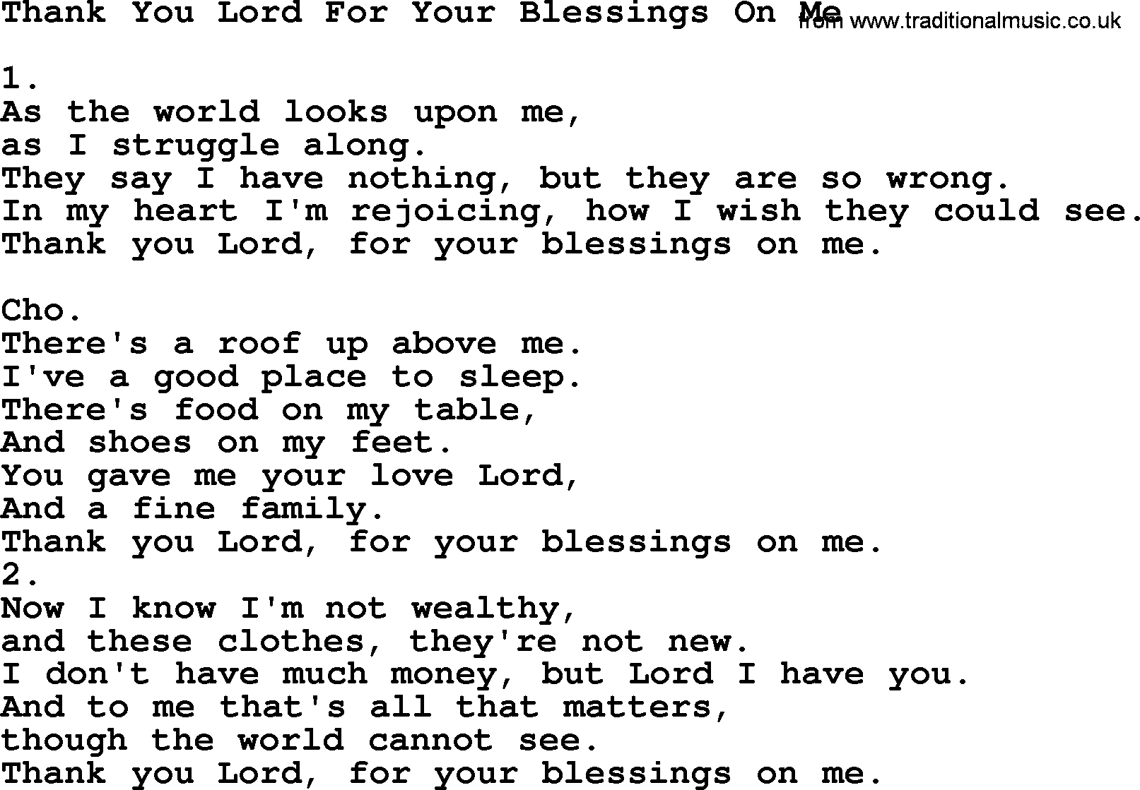 Apostolic & Pentecostal Hymns and Songs, Hymn: Thank You Lord For Your Blessings On Me lyrics and PDF