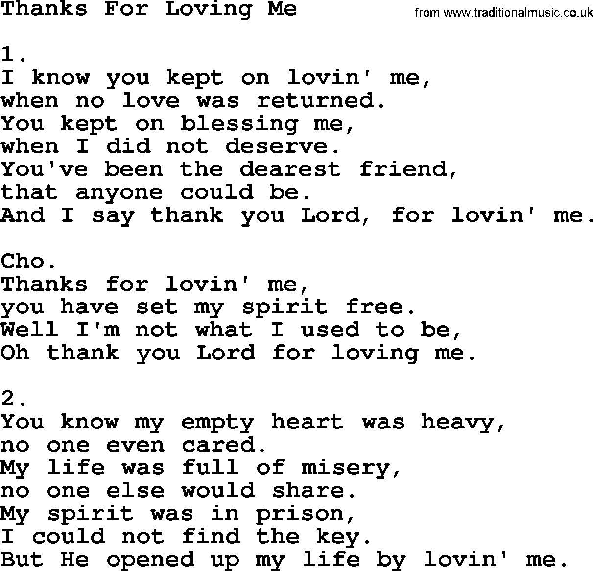 Apostolic & Pentecostal Hymns and Songs, Hymn: Thanks For Loving Me lyrics and PDF