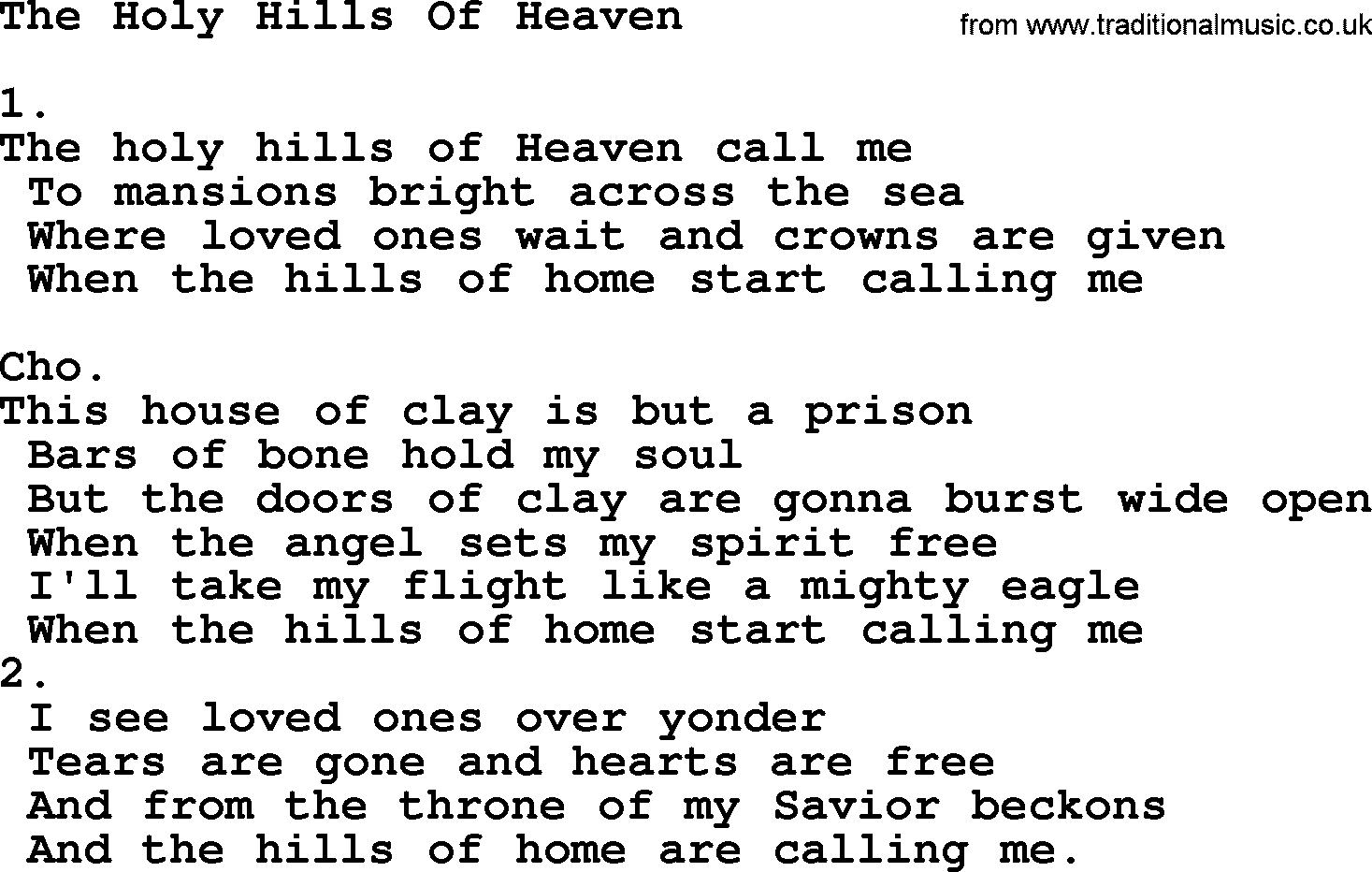 Apostolic & Pentecostal Hymns and Songs, Hymn: The Holy Hills Of Heaven lyrics and PDF