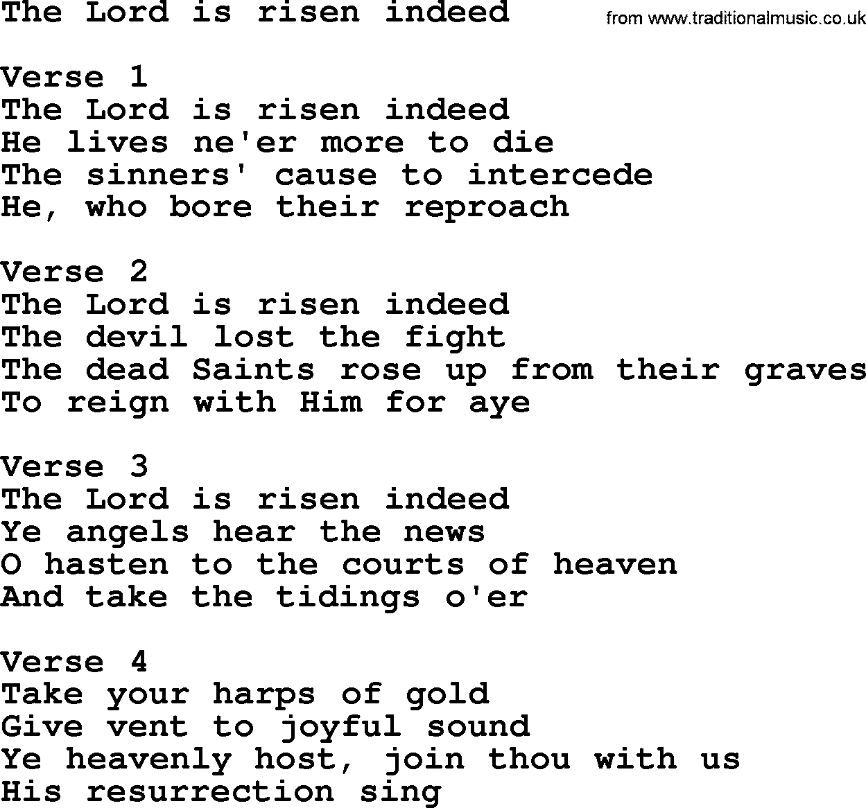Apostolic and Pentecostal Hymns and Gospel Songs, Hymn: The Lord Is Risen Indeed, Christian lyrics and PDF