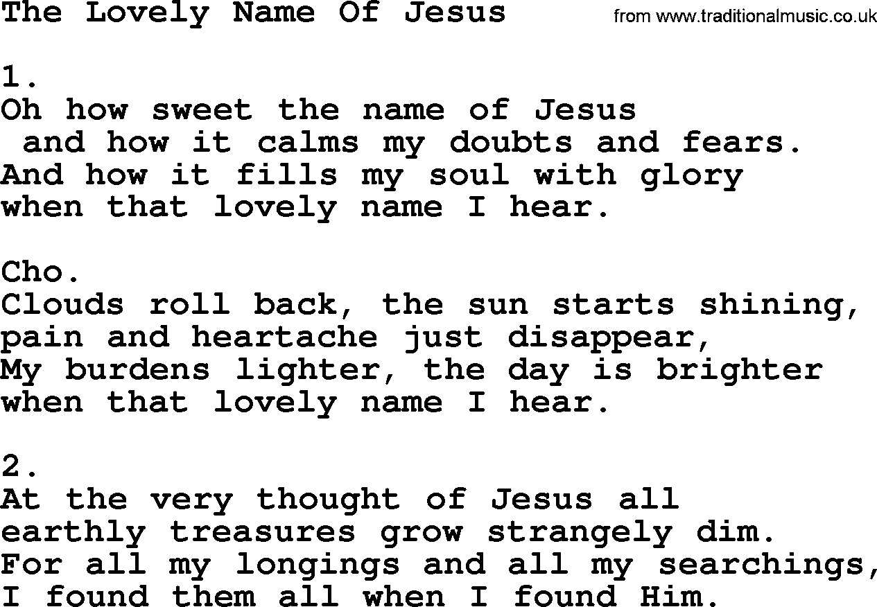 Apostolic & Pentecostal Hymns and Songs, Hymn: The Lovely Name Of Jesus lyrics and PDF