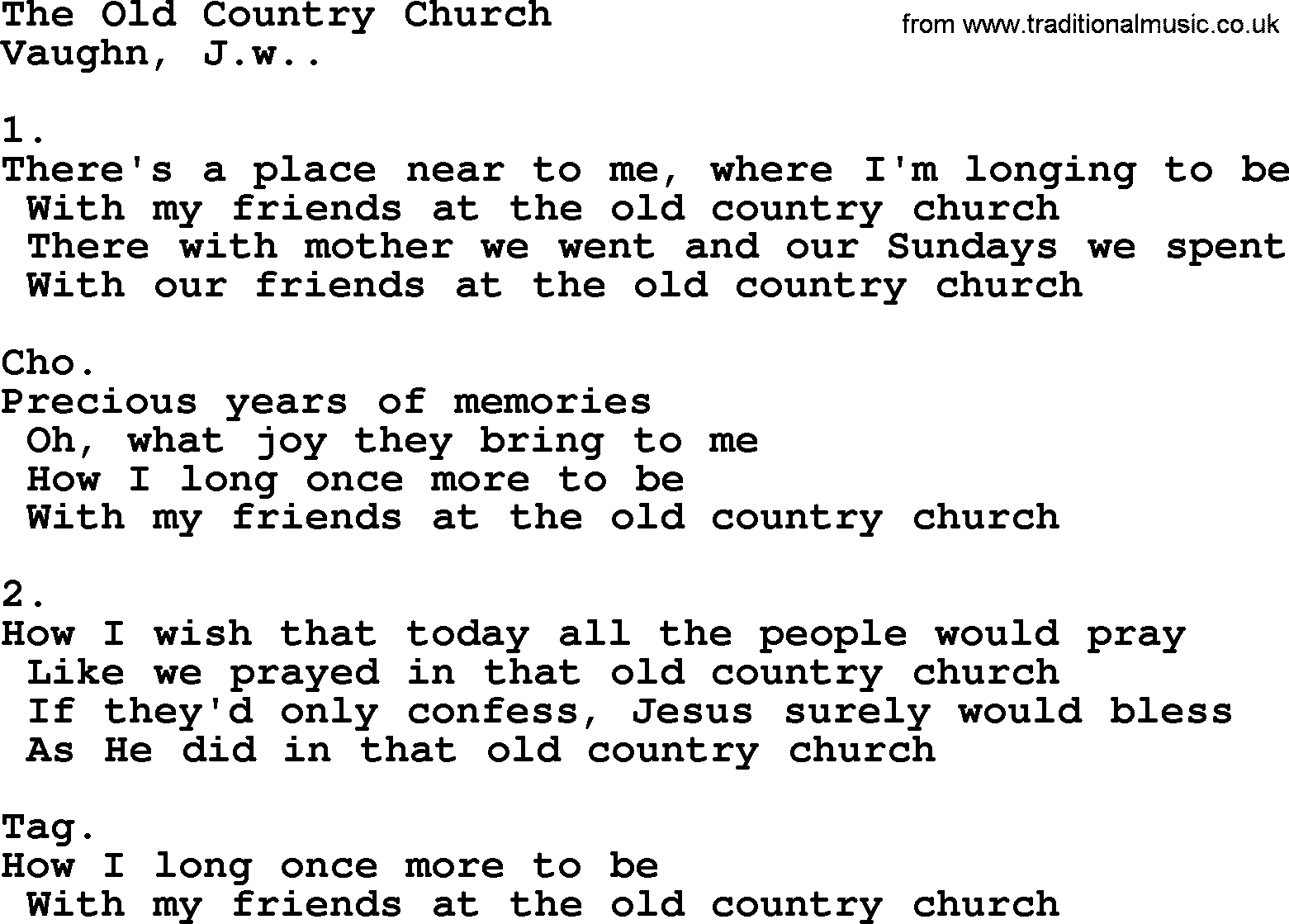 Apostolic & Pentecostal Hymns and Songs, Hymn: The Old Country Church lyrics and PDF