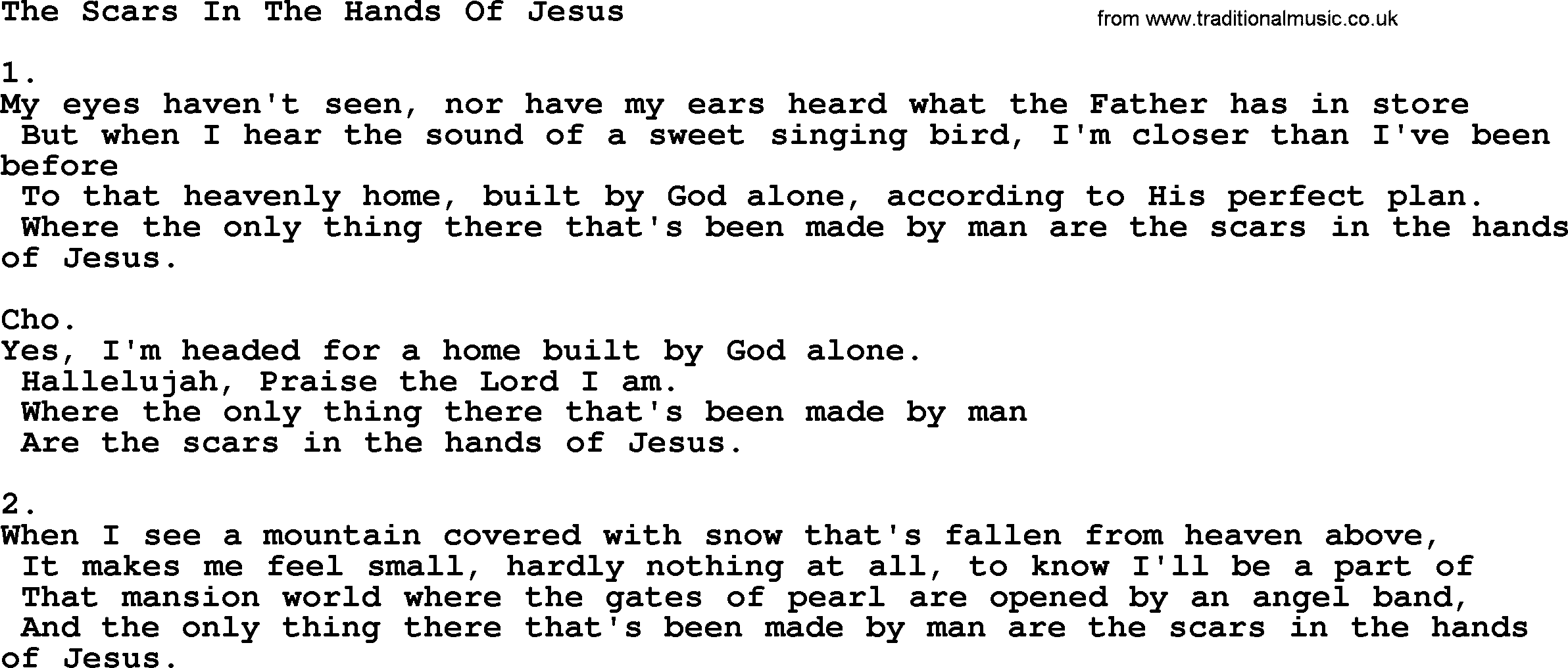 Apostolic & Pentecostal Hymns and Songs, Hymn: The Scars In The Hands Of Jesus lyrics and PDF