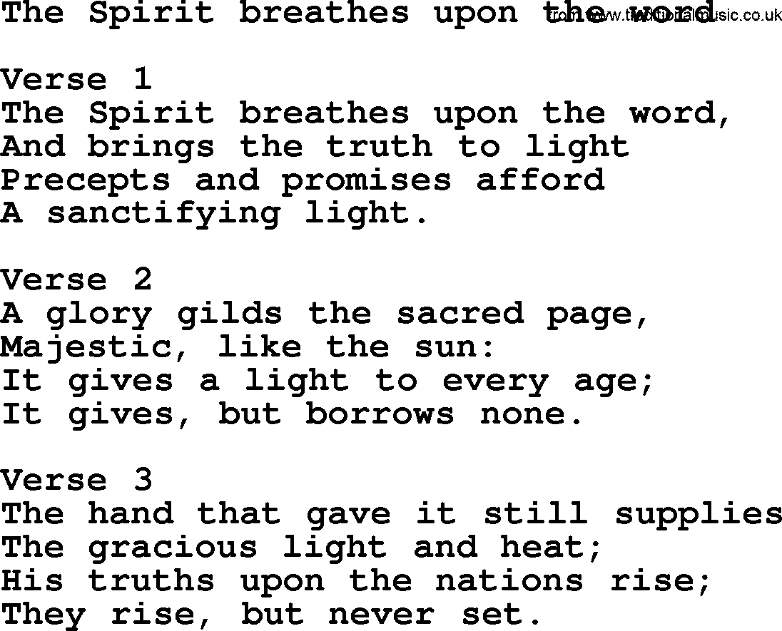 Apostolic and Pentecostal Hymns and Gospel Songs, Hymn: The Spirit Breathes Upon The Word, Christian lyrics and PDF