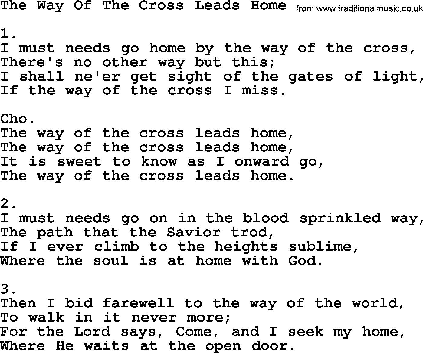 Apostolic & Pentecostal Hymns and Songs, Hymn: The Way Of The Cross Leads Home lyrics and PDF