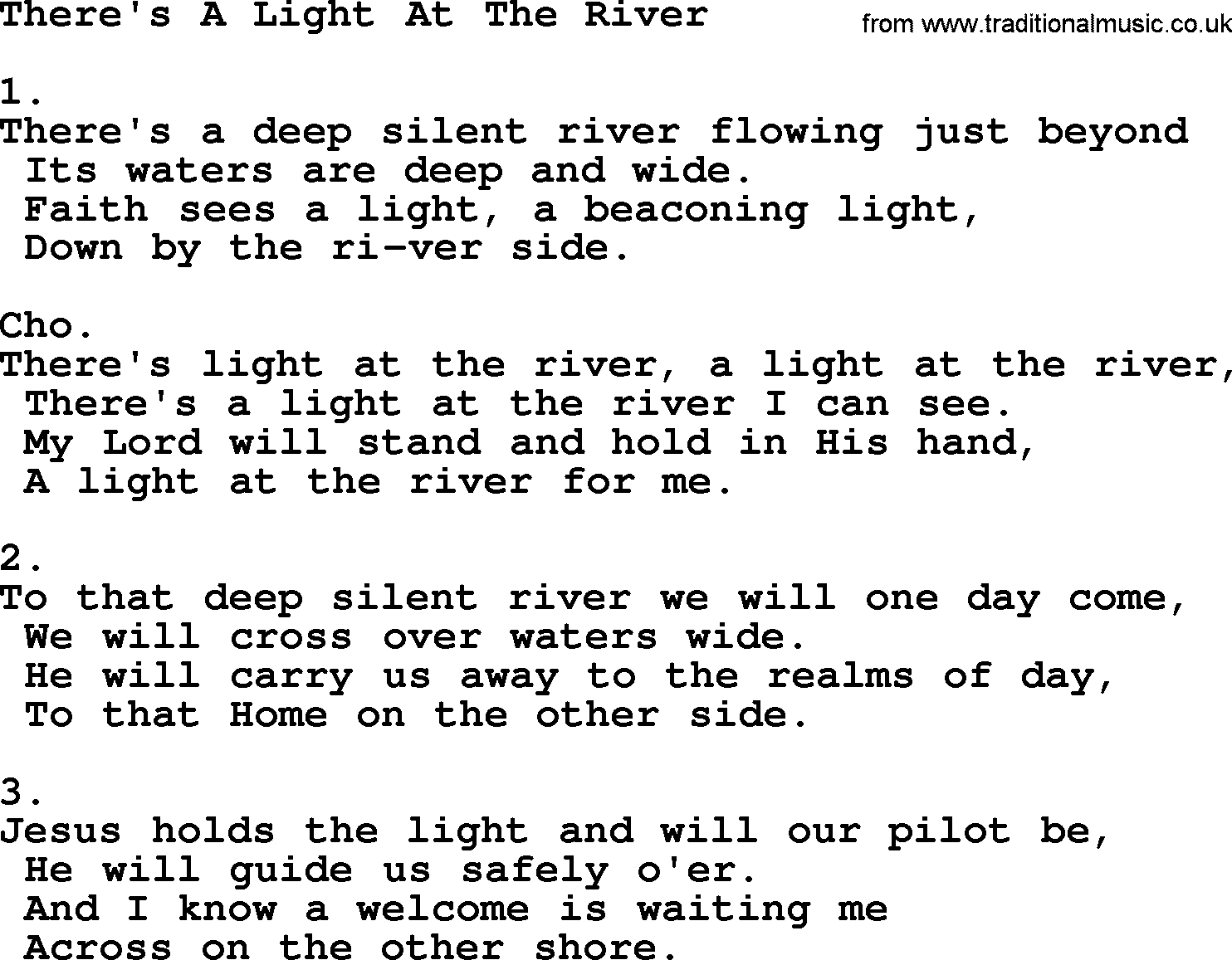 Apostolic & Pentecostal Hymns and Songs, Hymn: There's A Light At The River lyrics and PDF