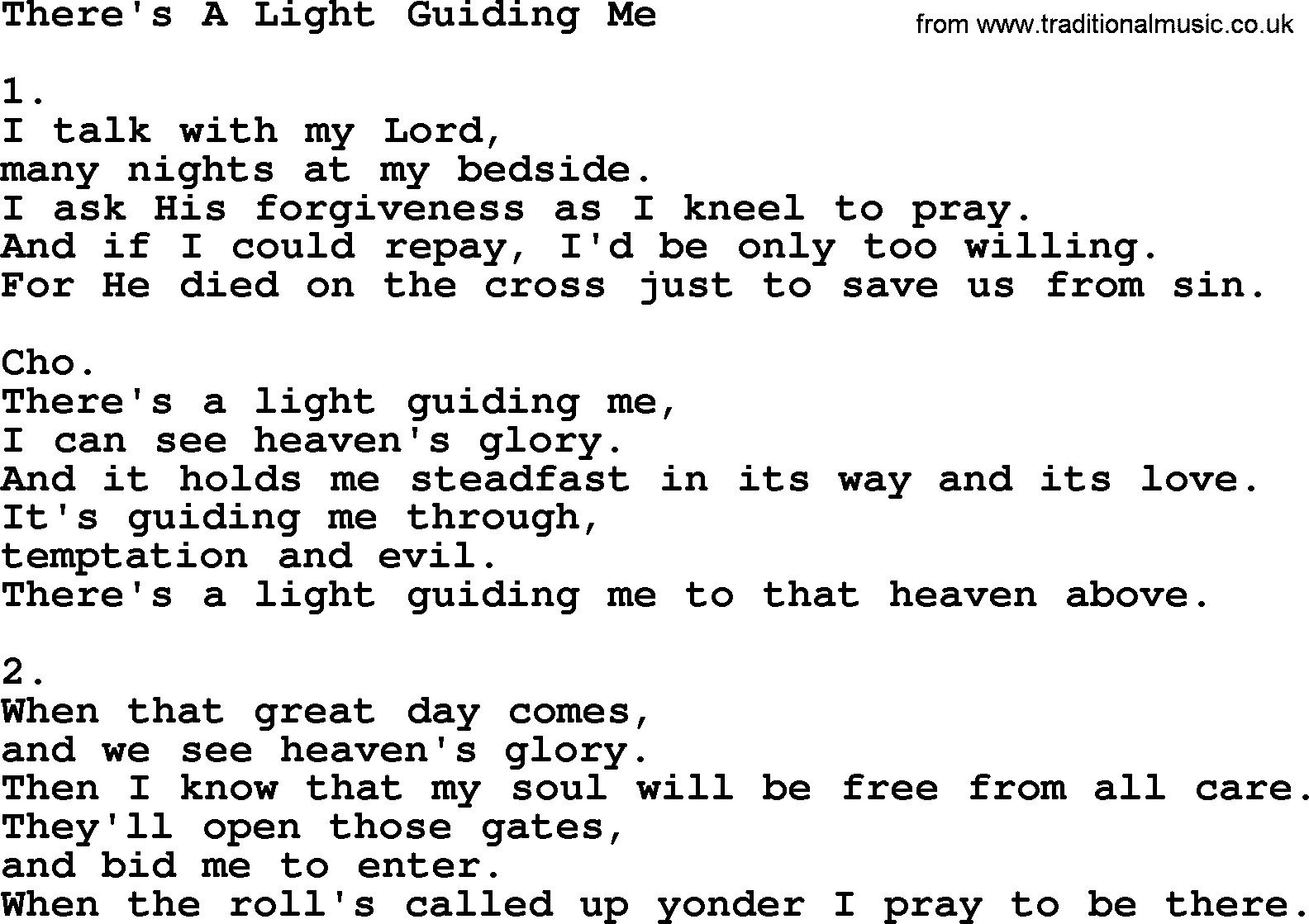 Apostolic & Pentecostal Hymns and Songs, Hymn: There's A Light Guiding Me lyrics and PDF