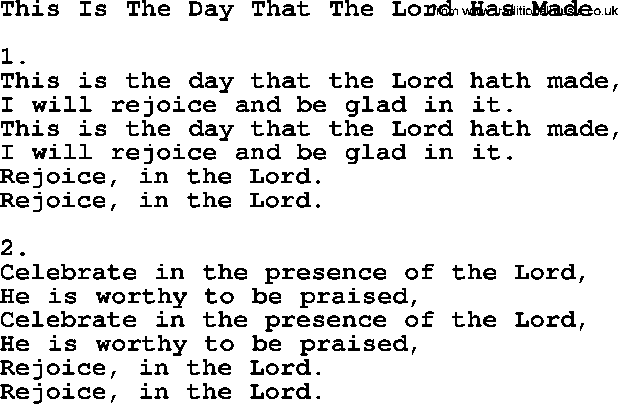 Apostolic & Pentecostal Hymns and Songs, Hymn: This Is The Day That The Lord Has Made lyrics and PDF