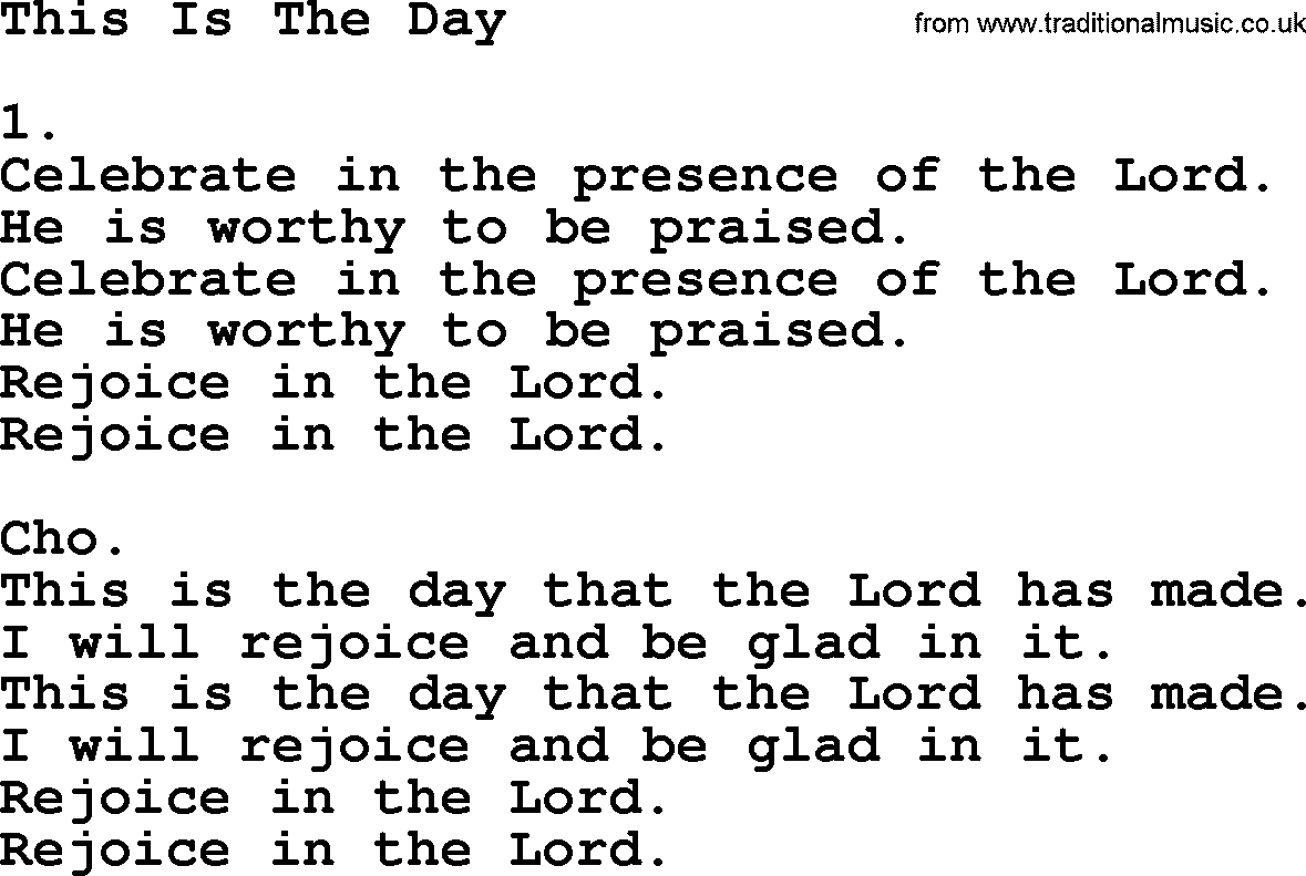 Apostolic & Pentecostal Hymns and Songs, Hymn: This Is The Day lyrics and PDF