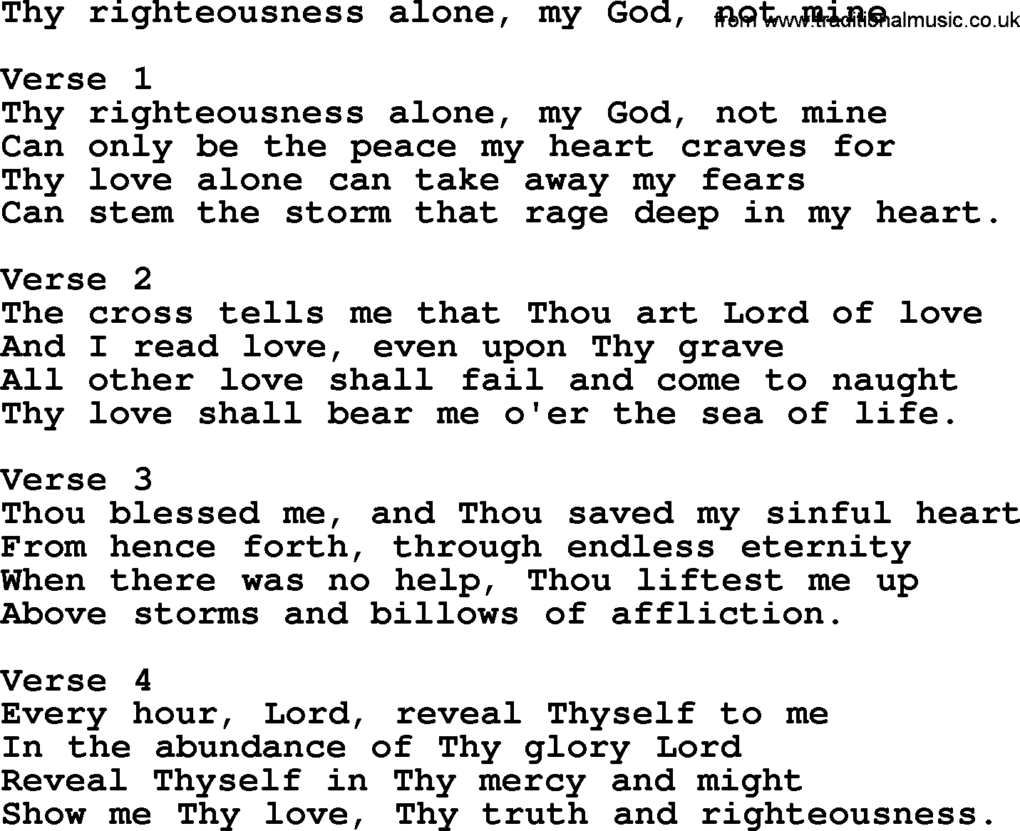 Apostolic and Pentecostal Hymns and Gospel Songs, Hymn: Thy Righteousness Alone, My God, Not Mine, Christian lyrics and PDF