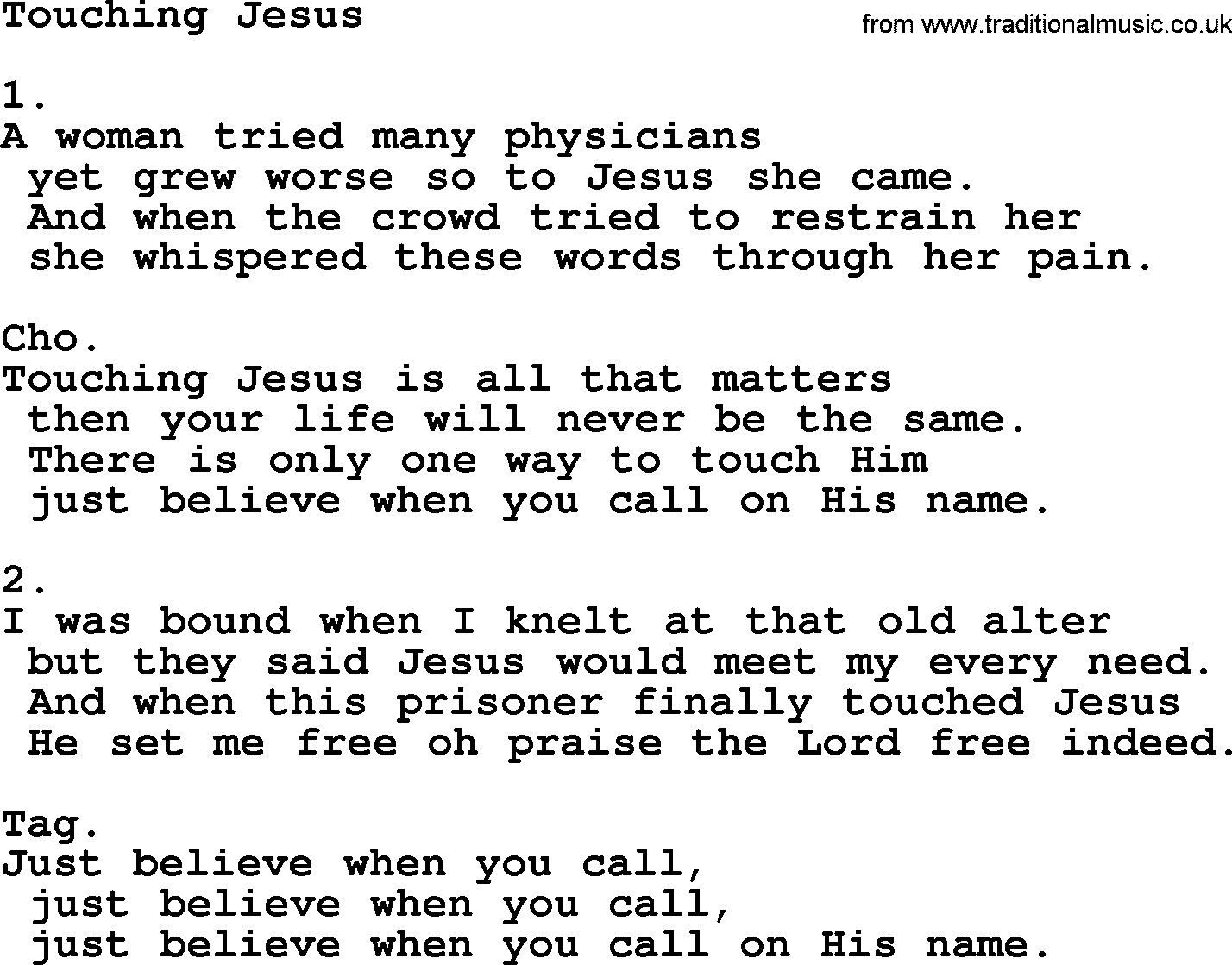 Apostolic & Pentecostal Hymns and Songs, Hymn: Touching Jesus lyrics and PDF