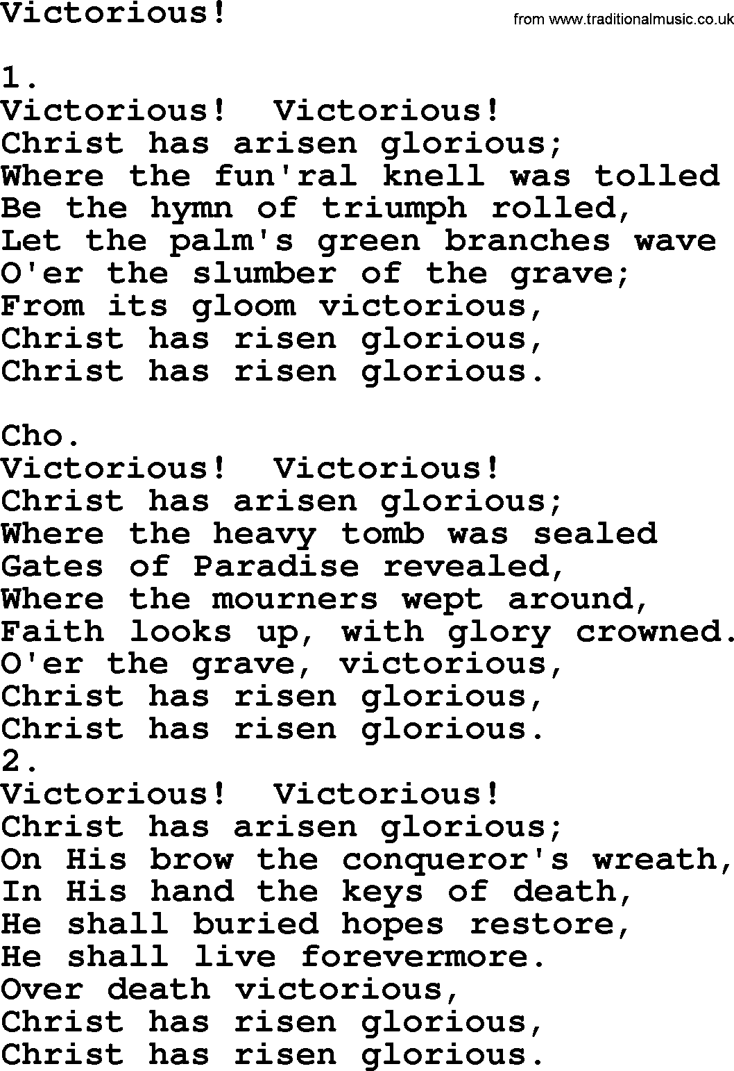 Apostolic & Pentecostal Hymns and Songs, Hymn: Victorious! lyrics and PDF