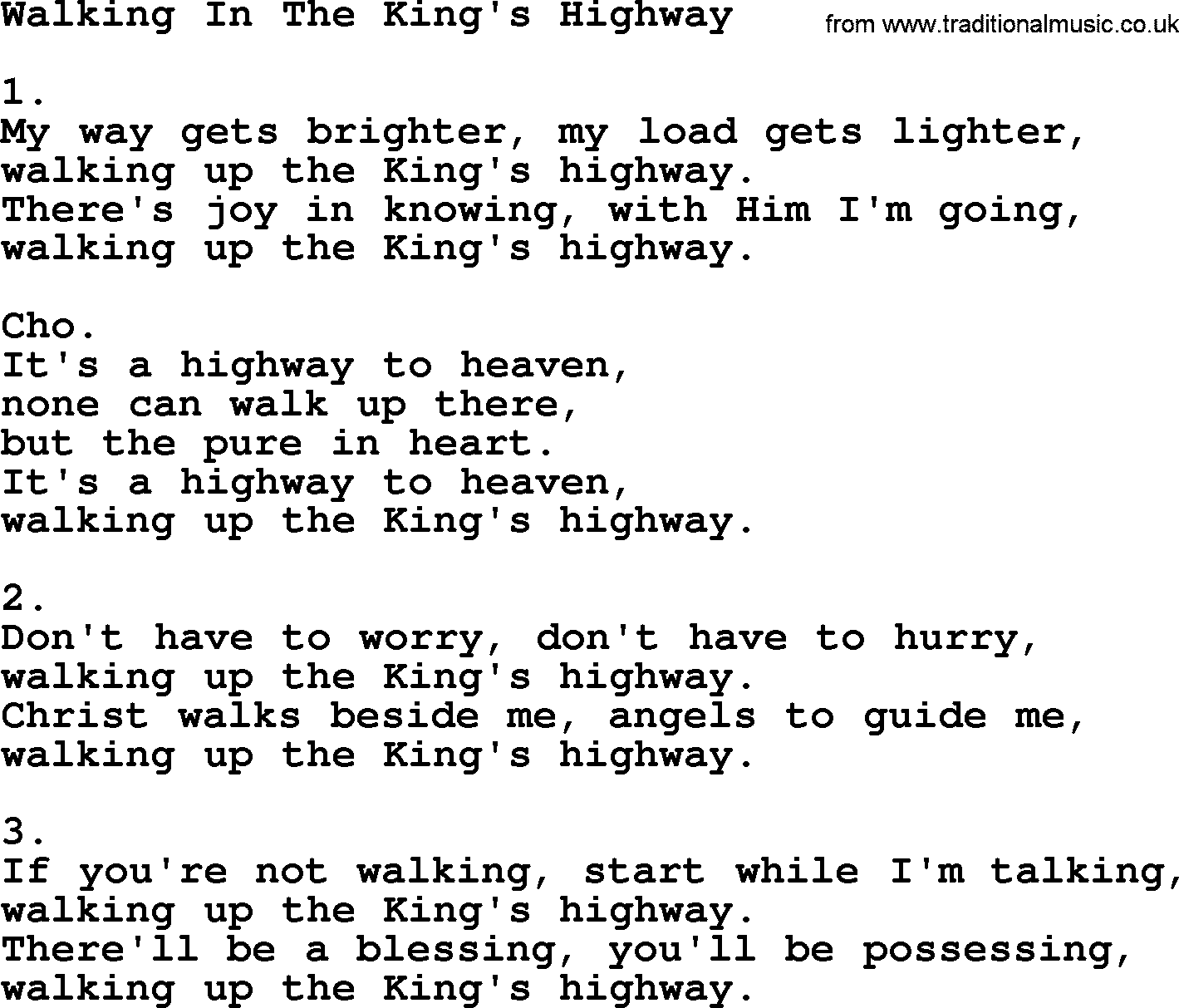 Apostolic & Pentecostal Hymns and Songs, Hymn: Walking In The King's Highway lyrics and PDF