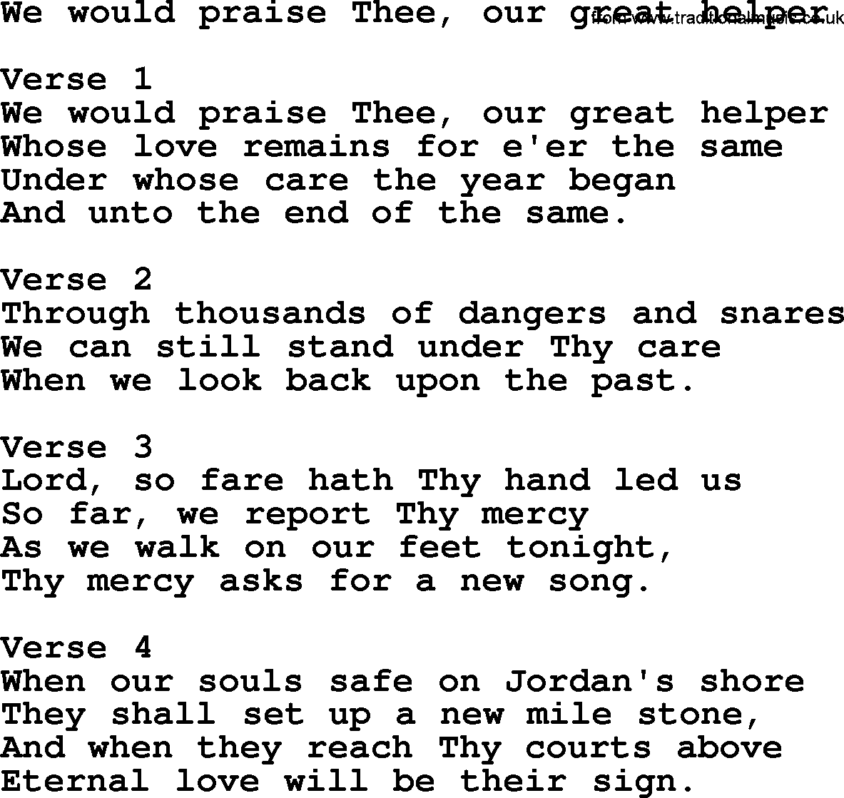 Apostolic and Pentecostal Hymns and Gospel Songs, Hymn: We Would Praise Thee, Our Great Helper, Christian lyrics and PDF