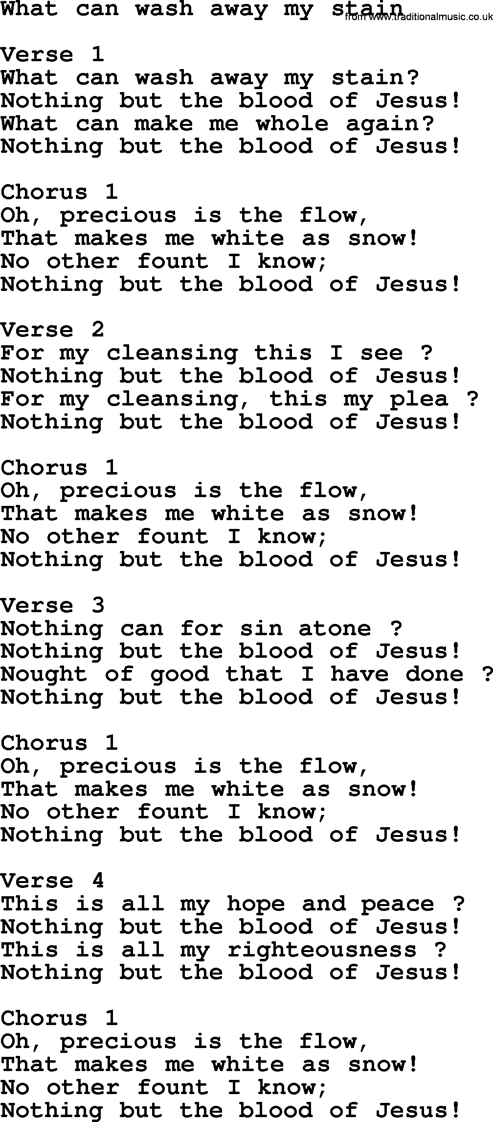 Apostolic and Pentecostal Hymns and Gospel Songs, Hymn: What Can Wash Away My Stain, Christian lyrics and PDF