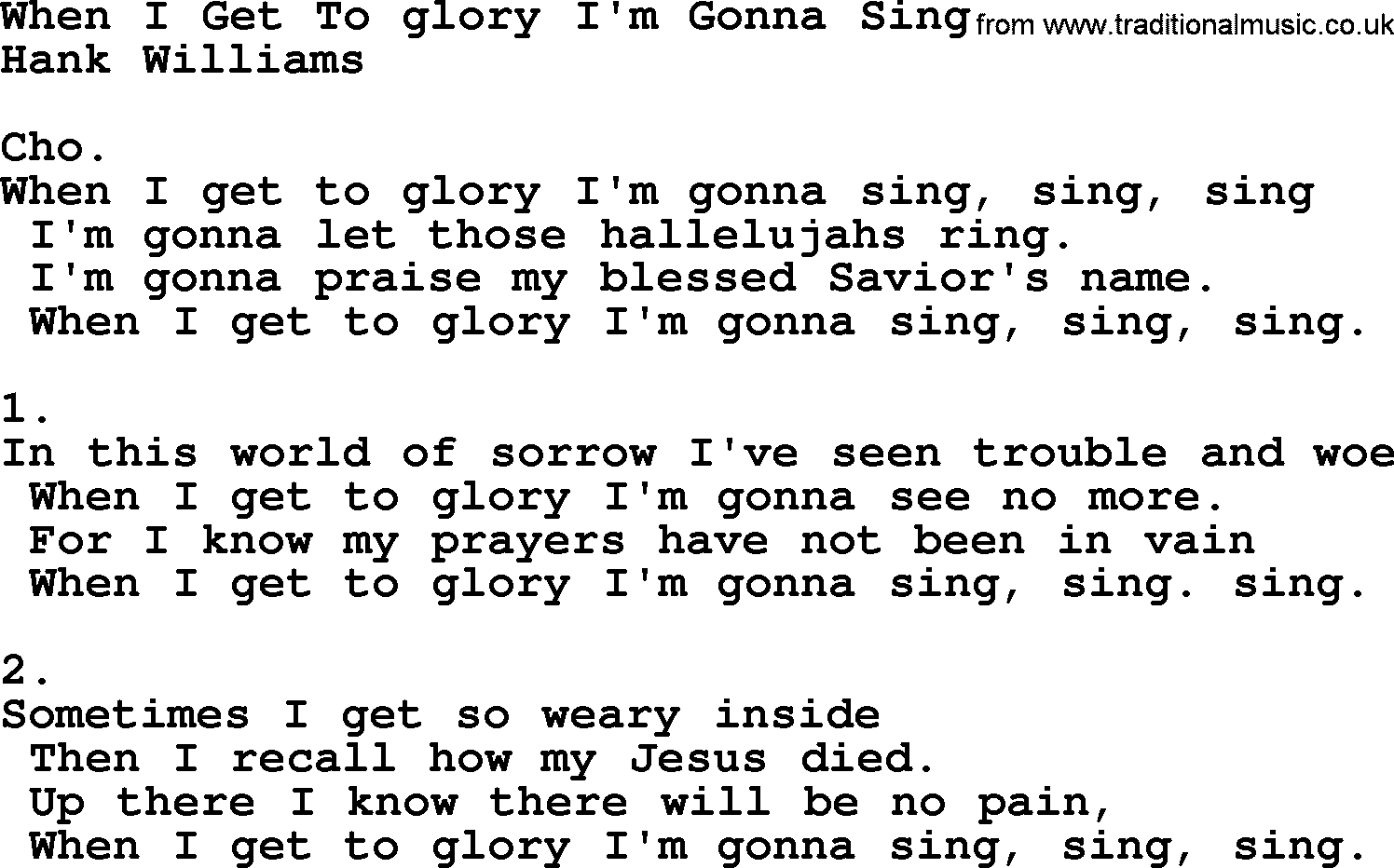 Apostolic & Pentecostal Hymns and Songs, Hymn: When I Get To glory I'm Gonna Sing lyrics and PDF