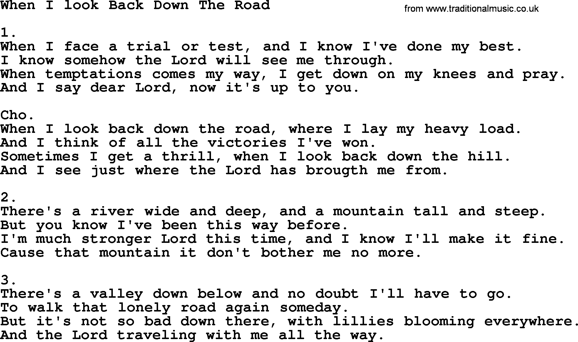 Apostolic & Pentecostal Hymns and Songs, Hymn: When I look Back Down The Road lyrics and PDF