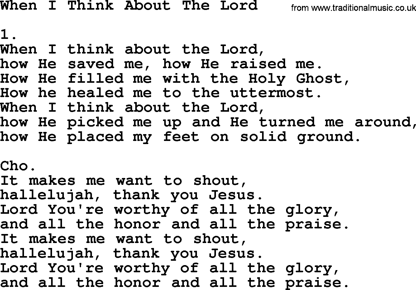 Apostolic & Pentecostal Hymns and Songs, Hymn: When I Think About The Lord lyrics and PDF