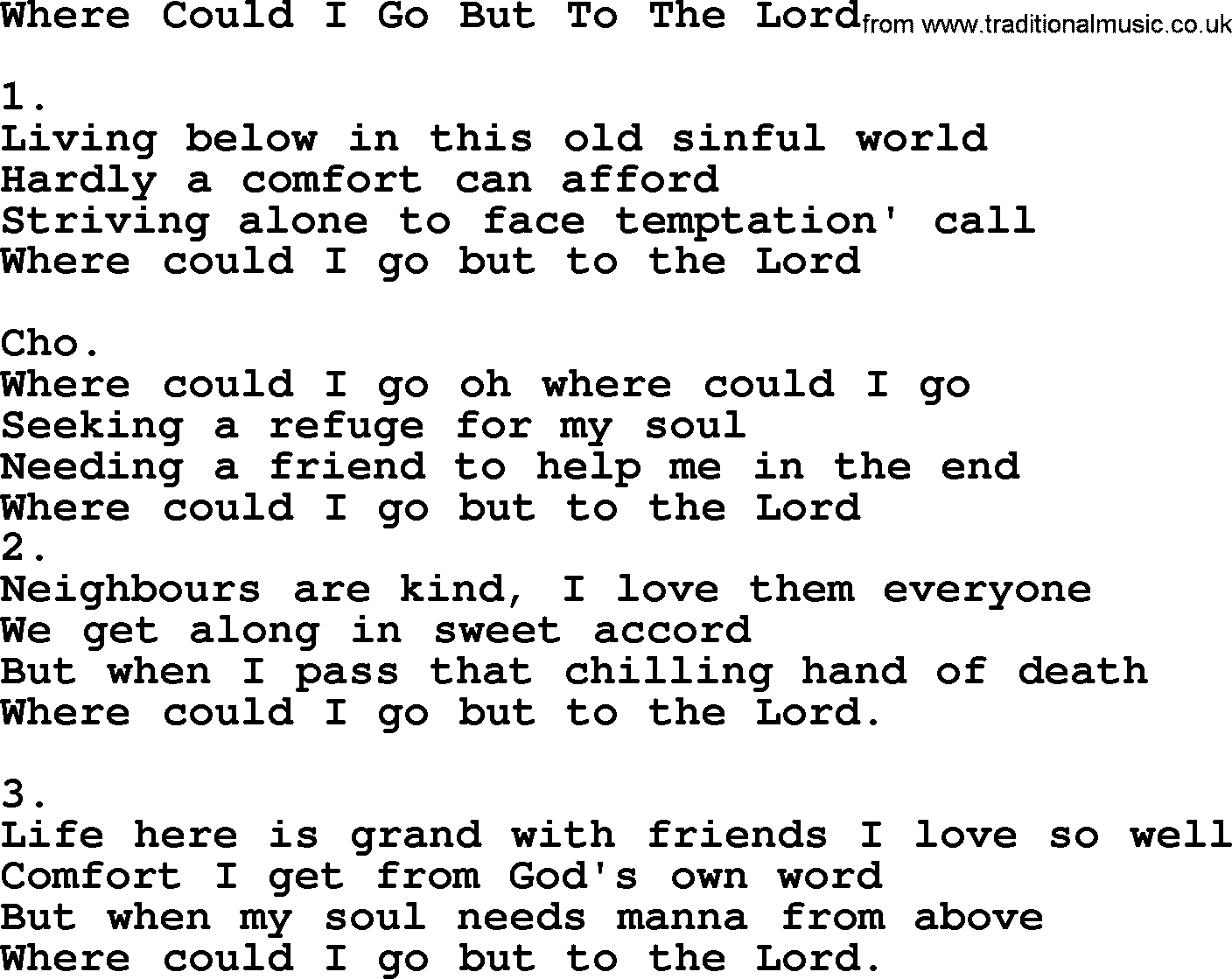 Apostolic & Pentecostal Hymns and Songs, Hymn: Where Could I Go But To The Lord lyrics and PDF