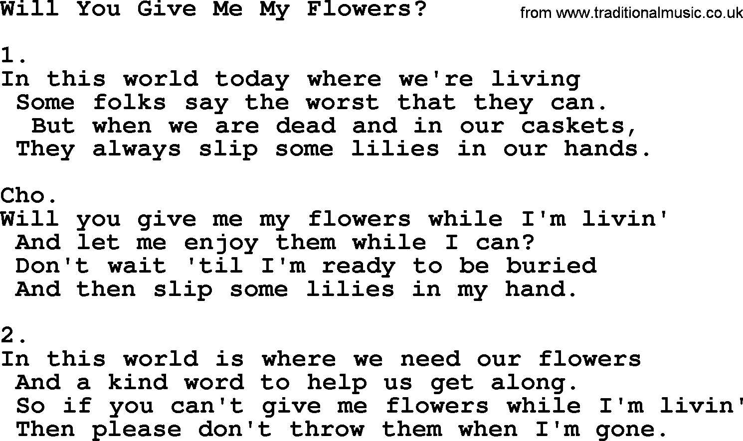 Apostolic & Pentecostal Hymns and Songs, Hymn: Will You Give Me My Flowers_ lyrics and PDF
