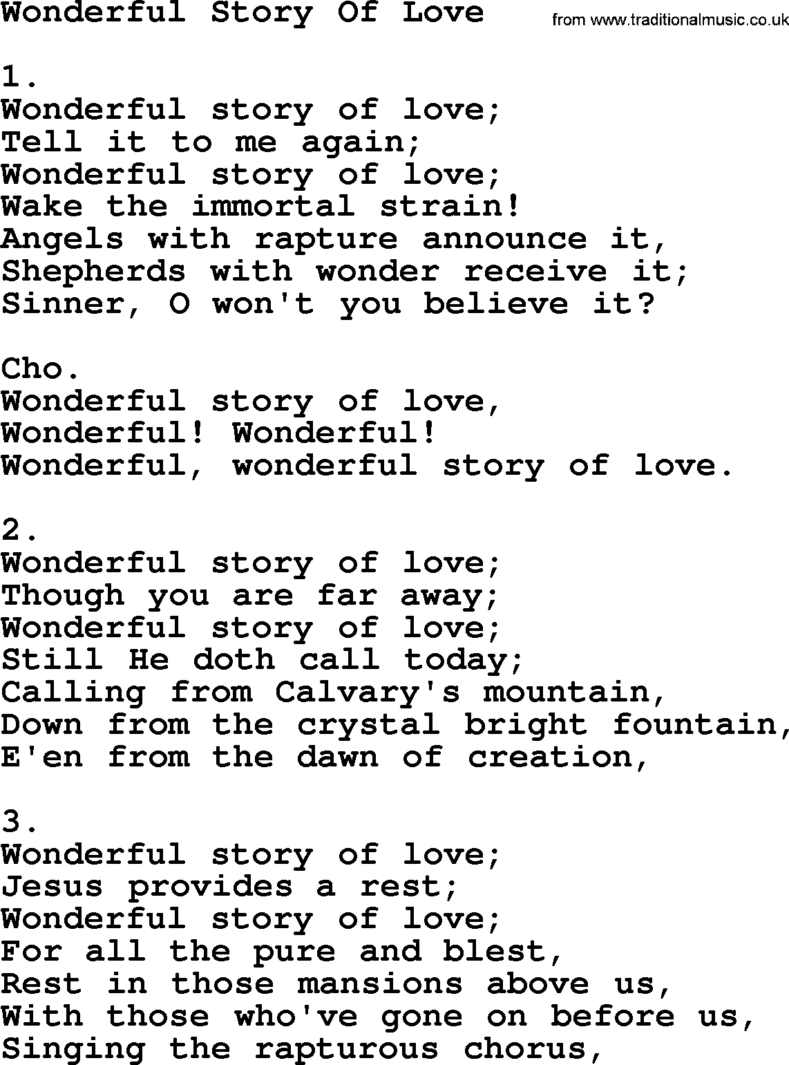 Apostolic & Pentecostal Hymns and Songs, Hymn: Wonderful Story Of Love lyrics and PDF