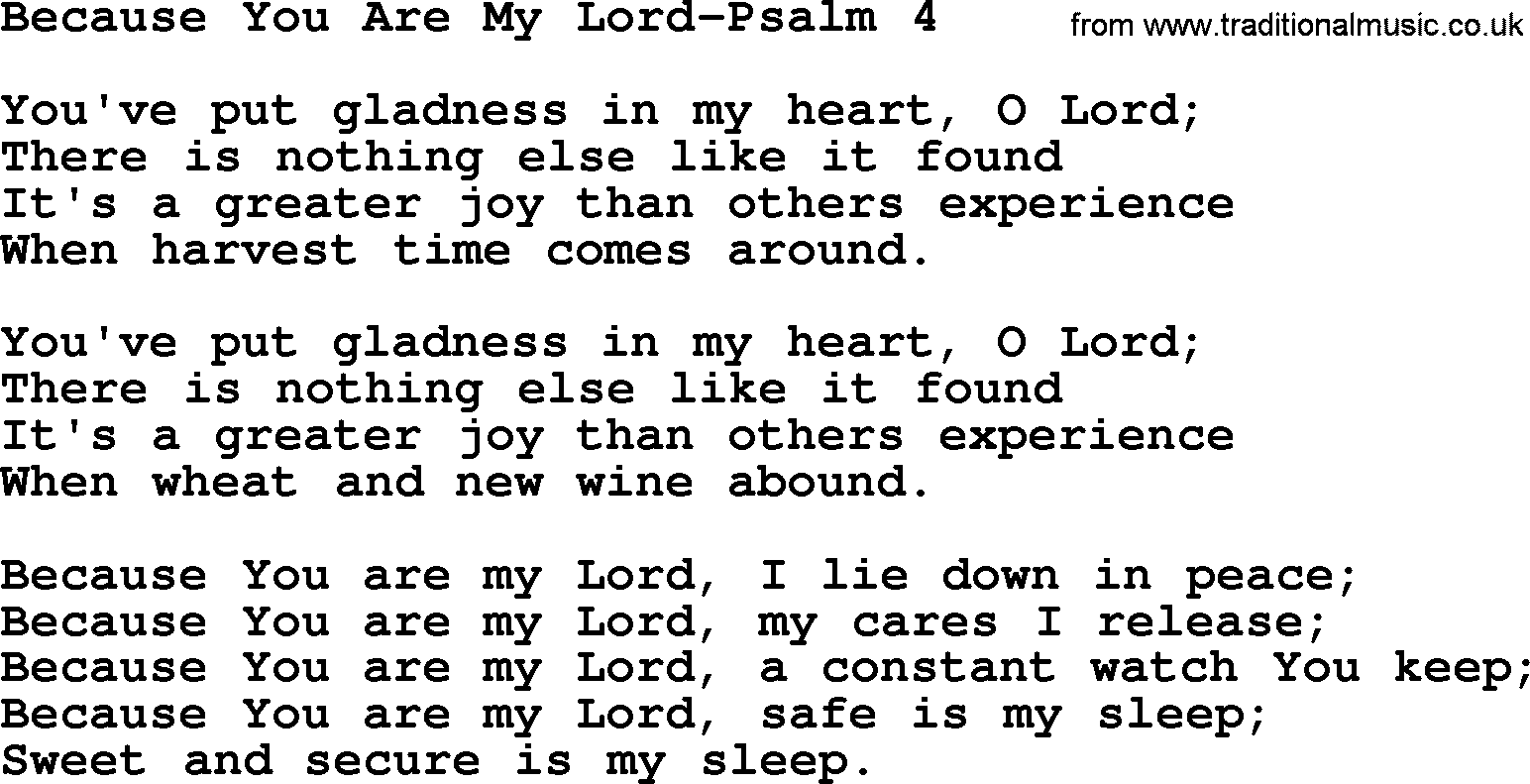 Hymns from the Psalms, Hymn: Because You Are My Lord-Psalm 4, lyrics with PDF