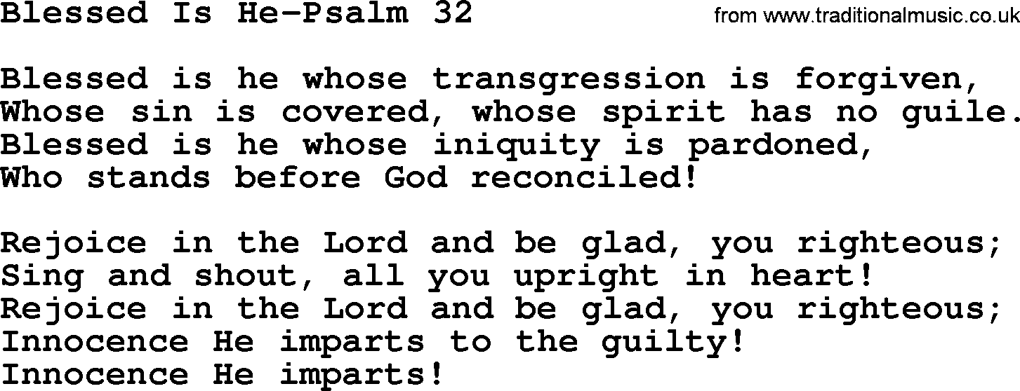 Hymns from the Psalms, Hymn: Blessed Is He-Psalm 32, lyrics with PDF