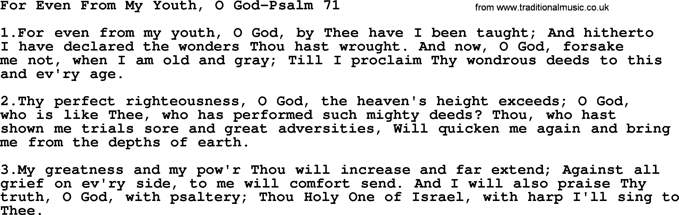 Hymns from the Psalms, Hymn: For Even From My Youth, O God-Psalm 71, lyrics with PDF