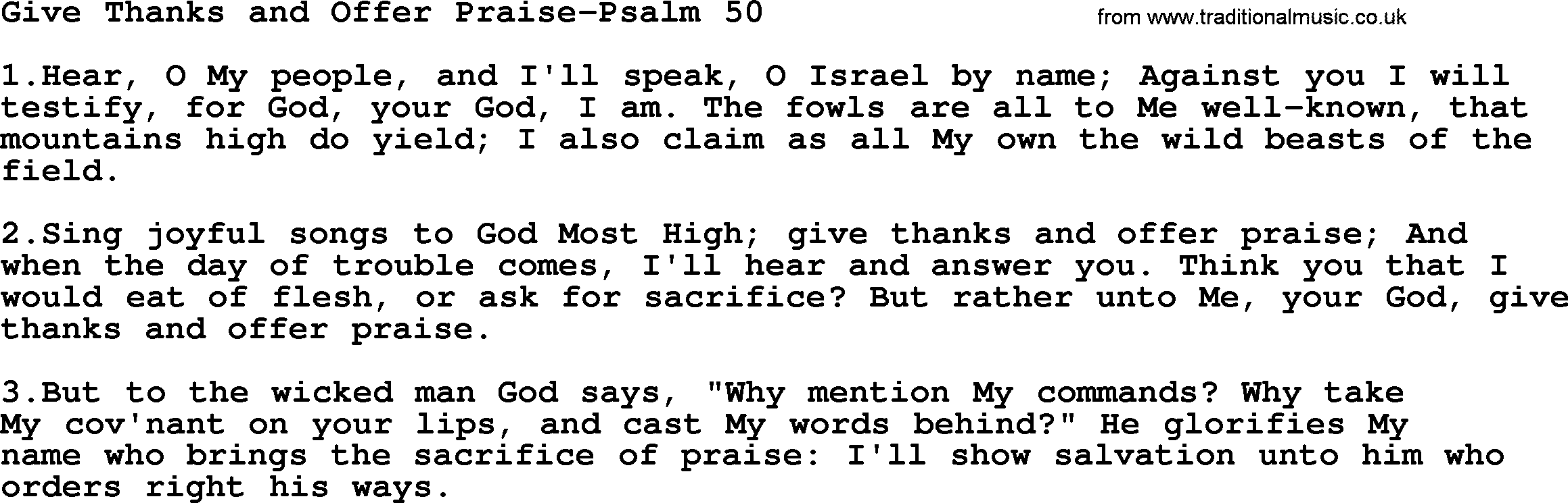 Hymns from the Psalms, Hymn: Give Thanks And Offer Praise-Psalm 50, lyrics with PDF