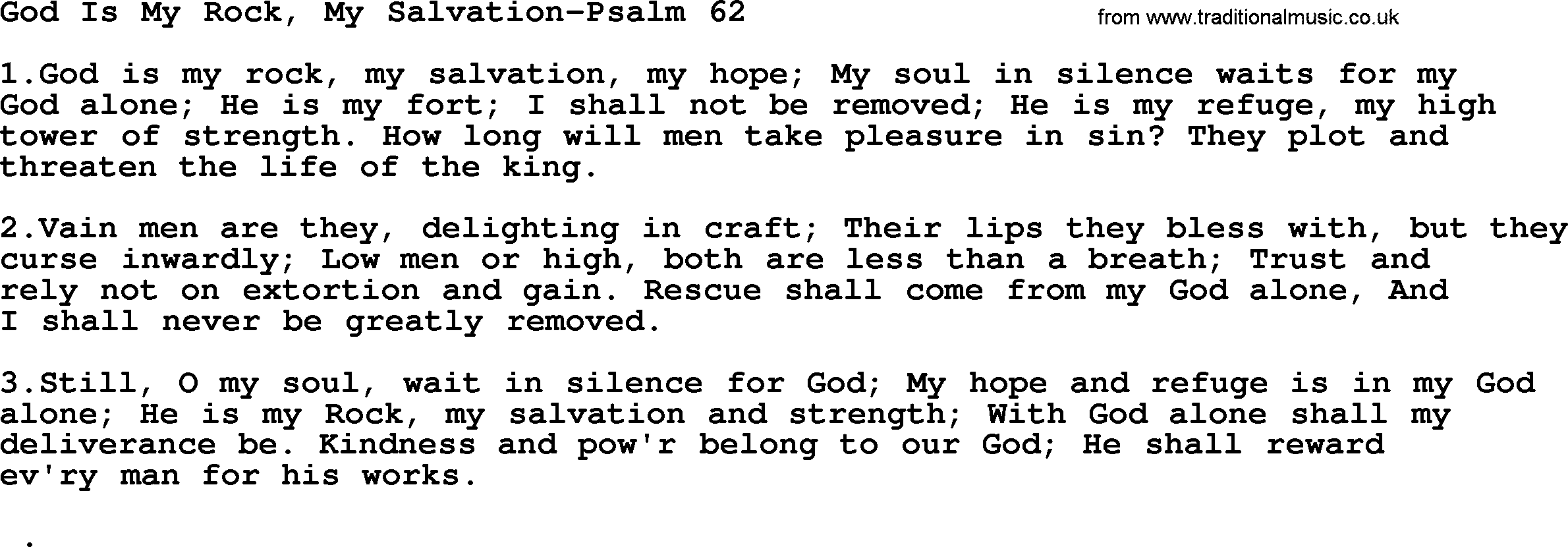 Hymns from the Psalms, Hymn: God Is My Rock, My Salvation-Psalm 62, lyrics with PDF