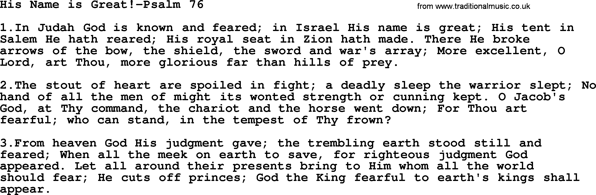 Hymns from the Psalms, Hymn: His Name Is Great!-Psalm 76, lyrics with PDF
